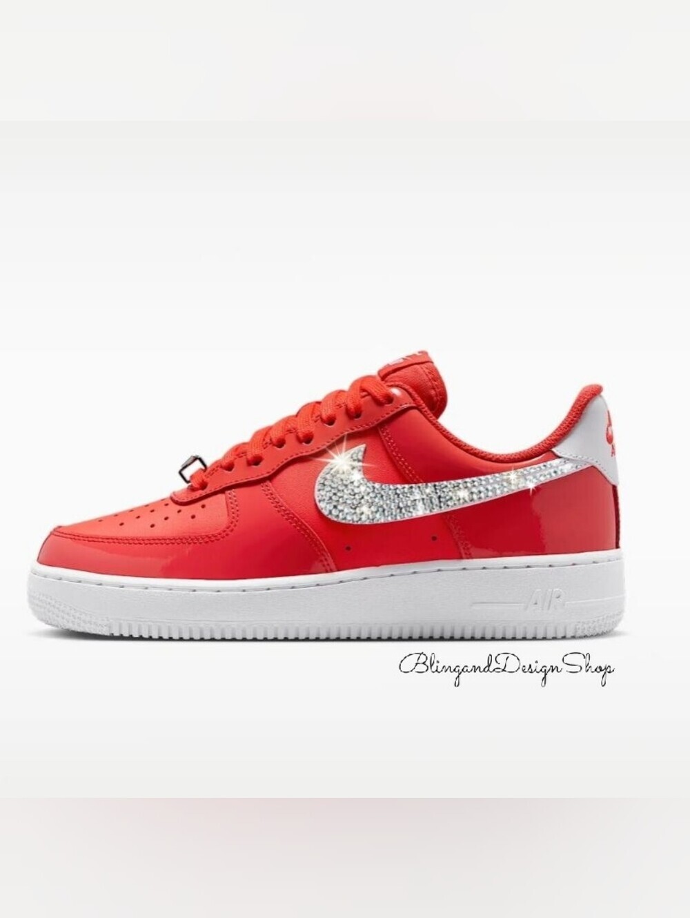 Bling Nike Air Force 1 07 Womens Red White Shoes Customized With Crystals